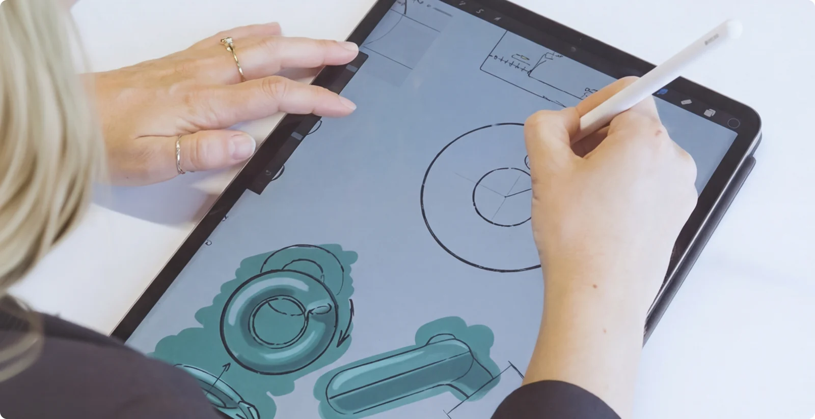 Croquis de conception d'un bouchon d'oreille Loop sur tablette
